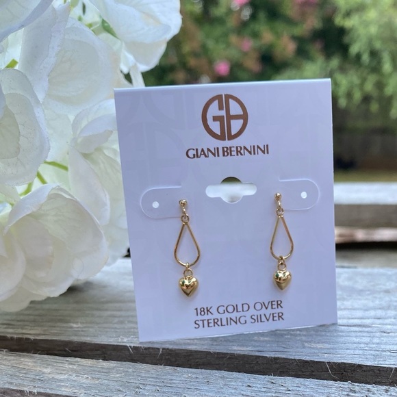 NWT GIANI BERNINI 18K GOLD HEART POST DROP EARRINGS - Picture 3 of 5